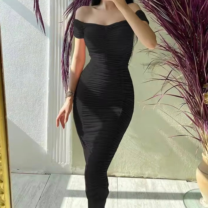 Ria Off Shoulder Ruched Bodycon Midi Dress