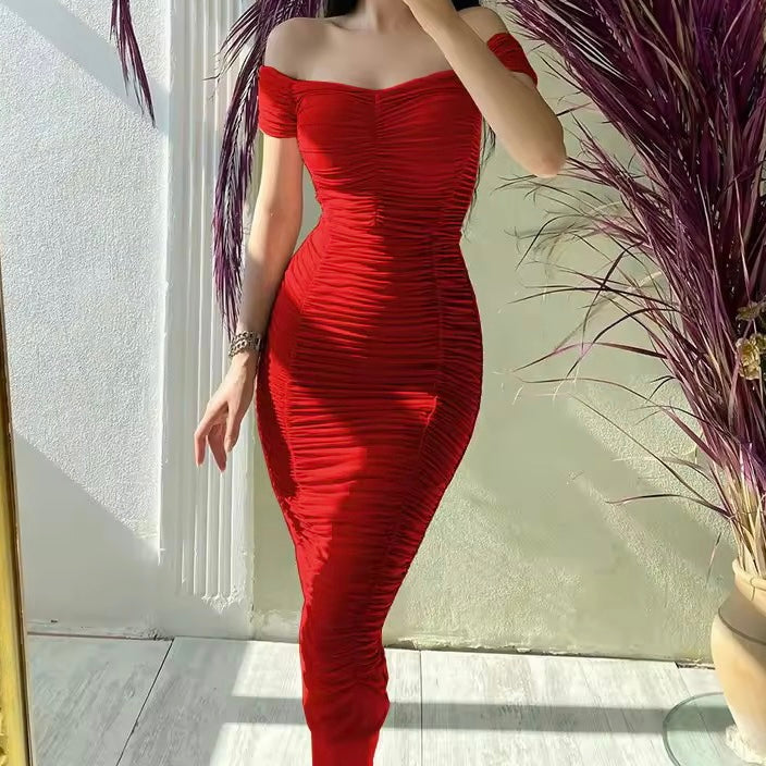 Ria Off Shoulder Ruched Bodycon Midi Dress