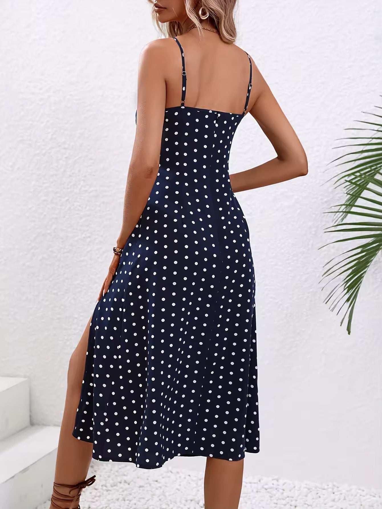 Keira Polka Dot A-Line Midi Slit Summer Dress