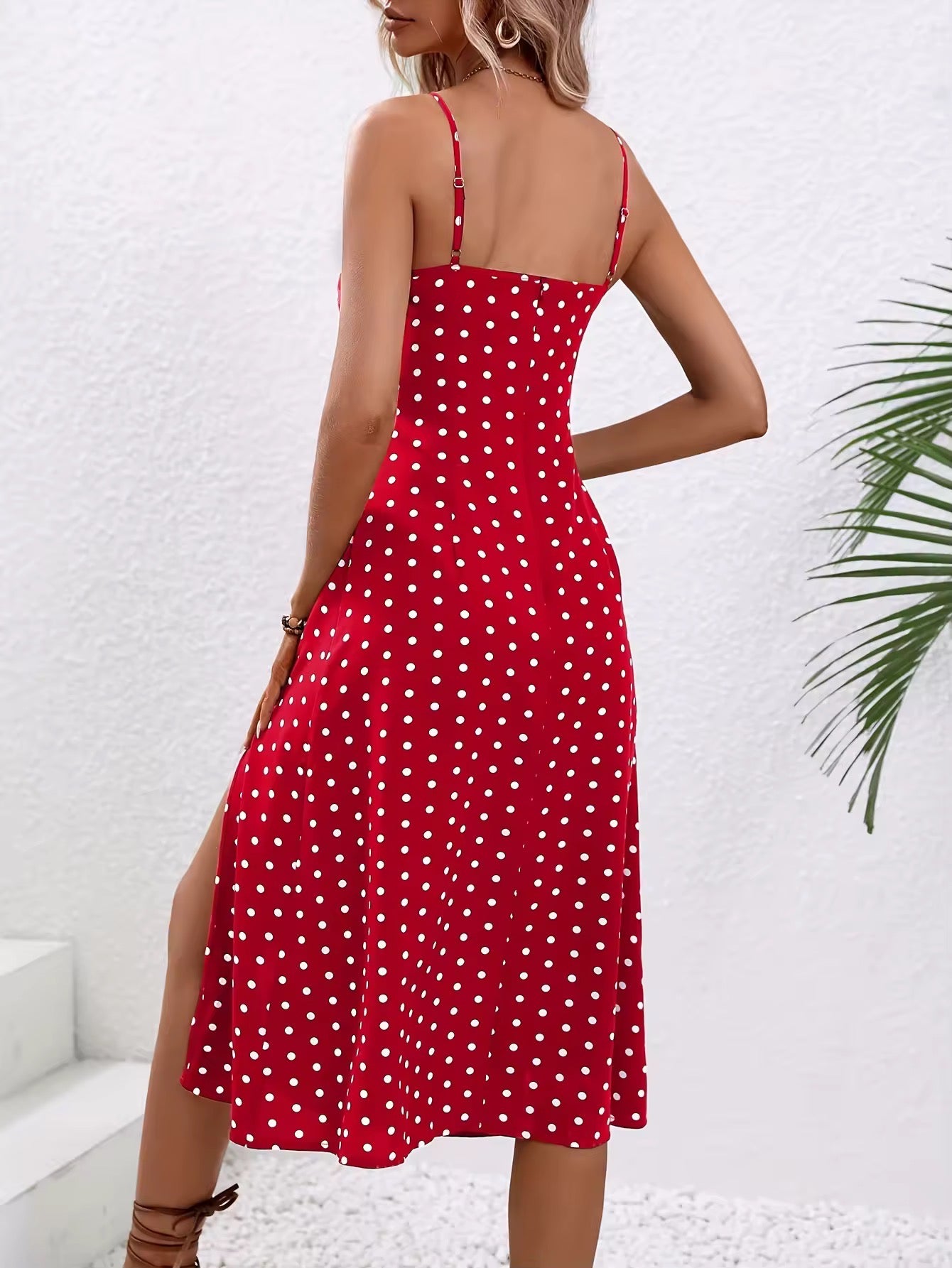 Keira Polka Dot A-Line Midi Slit Summer Dress