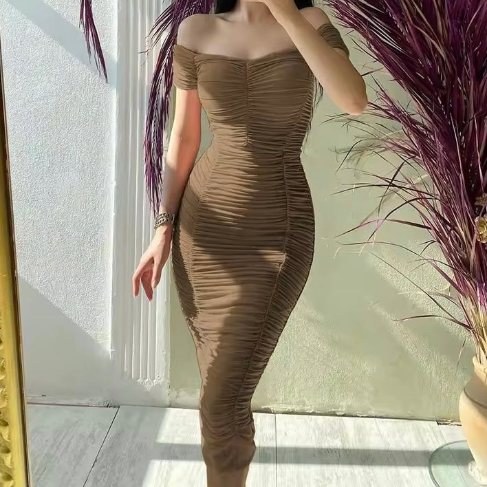 Ria Off Shoulder Ruched Bodycon Midi Dress