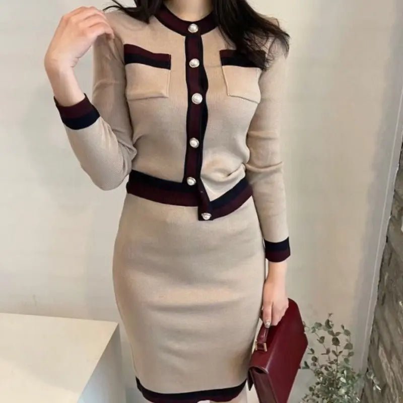 McKenzie Luxe Knitted Bodycon Midi Skirt & Cardi 2-Piece Set - House Of Reese