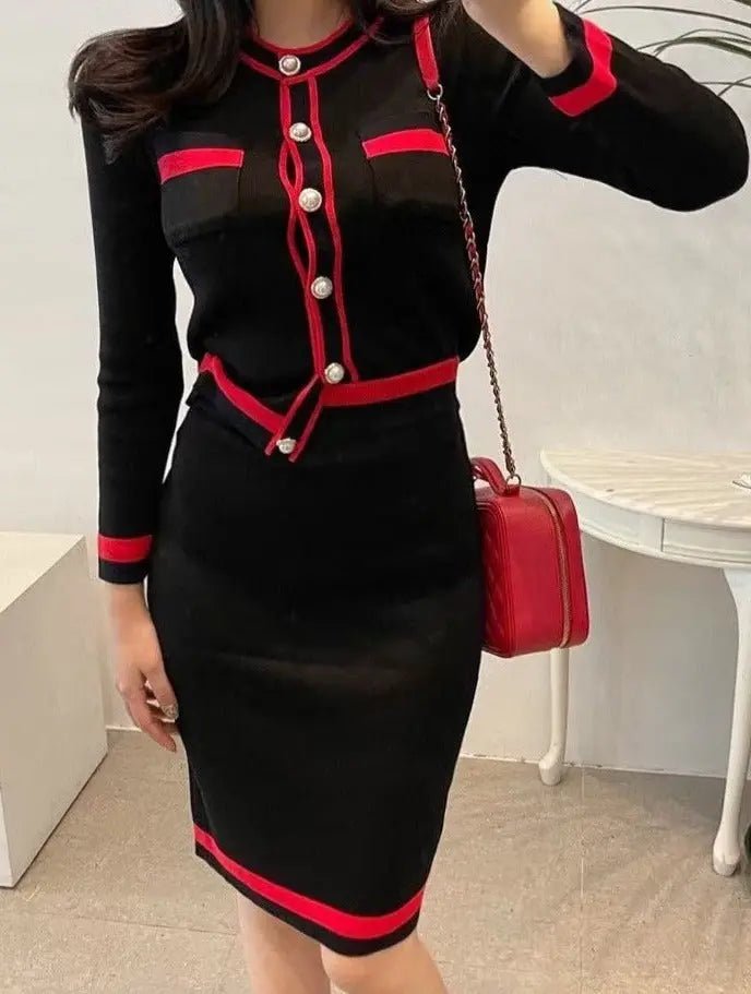 McKenzie Luxe Knitted Bodycon Midi Skirt & Cardi 2-Piece Set - House Of Reese