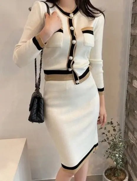 McKenzie Luxe Knitted Bodycon Midi Skirt & Cardi 2-Piece Set - House Of Reese