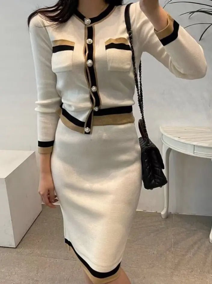 McKenzie Luxe Knitted Bodycon Midi Skirt & Cardi 2-Piece Set - House Of Reese