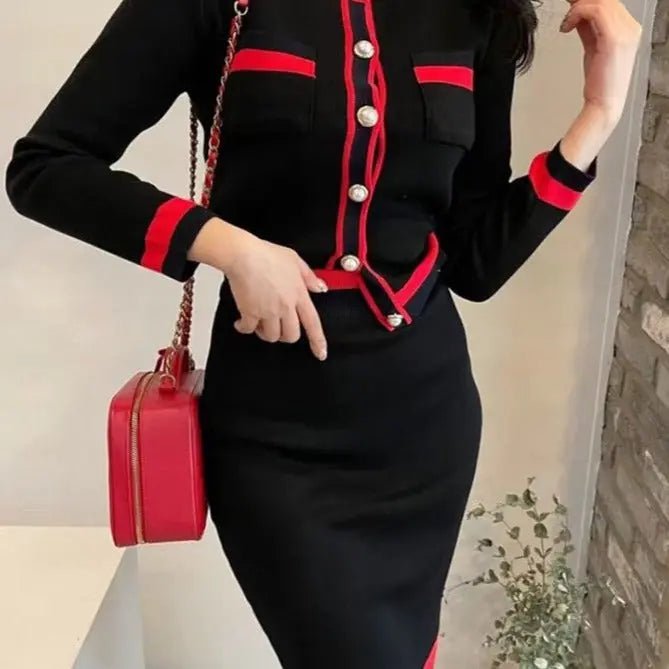 McKenzie Luxe Knitted Bodycon Midi Skirt & Cardi 2-Piece Set - House Of Reese
