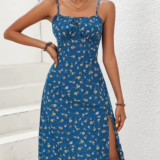 Kensley Floral Print Midi Slit Summer Dress