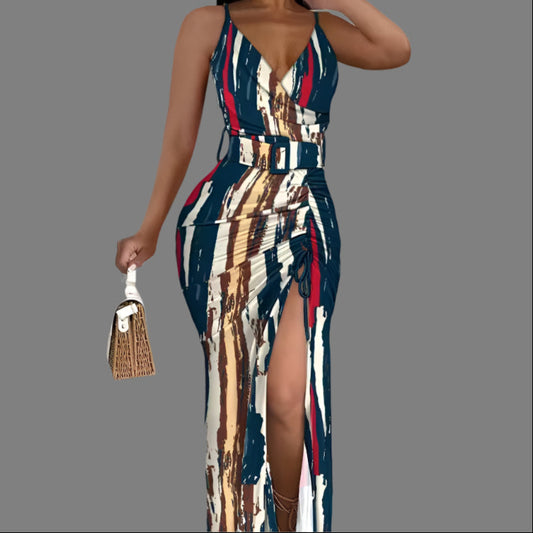 Dinah Printed Bodycon Maxi Slit Dress