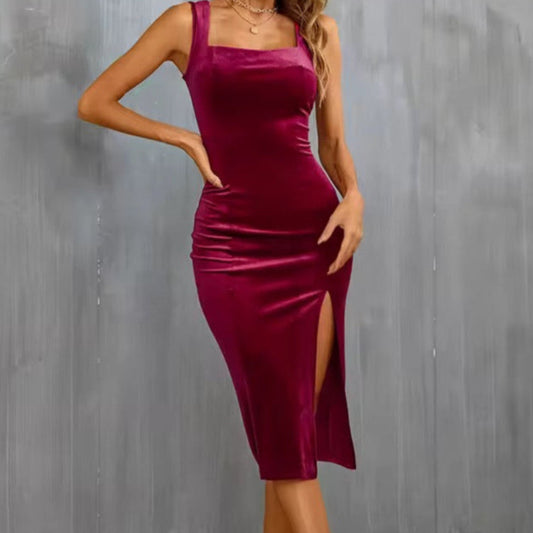 Rachel Velvet Bodycon Slit Midi Dress