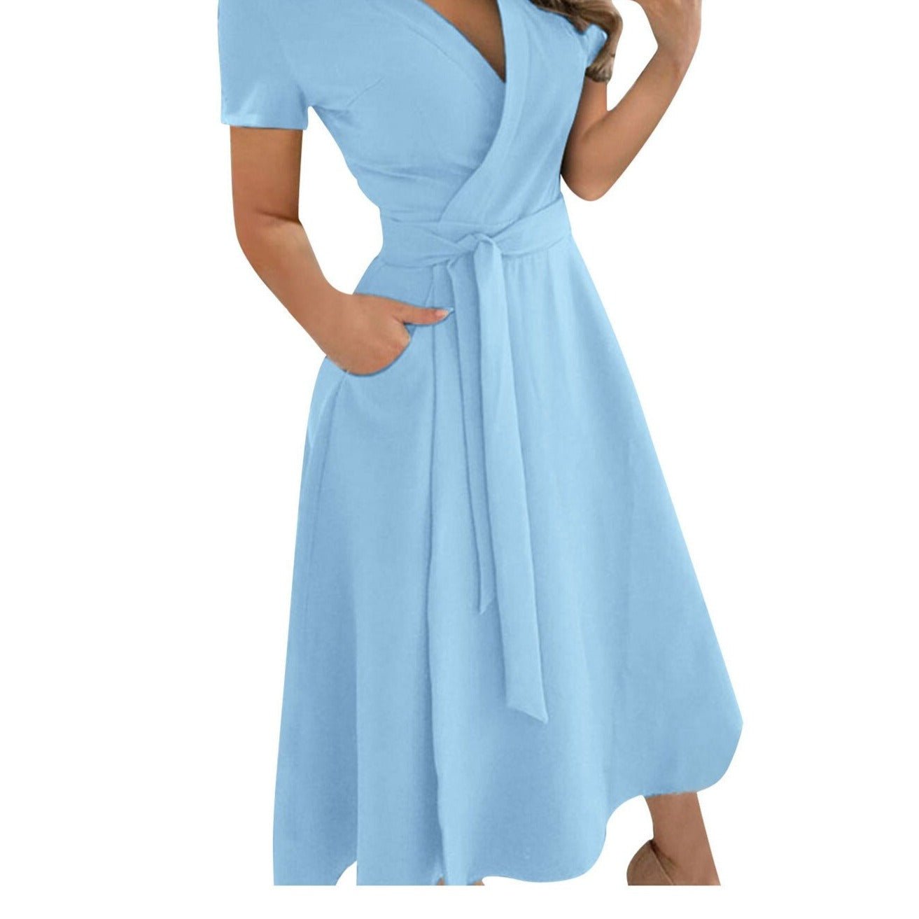 Alessandra Elegant Belted A-Line Midi Dress With Collar - House Of Reese