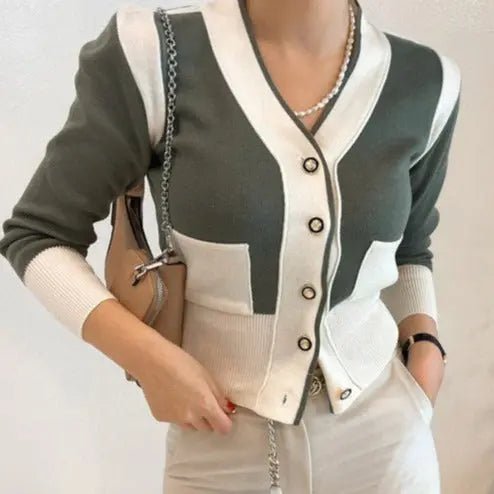 Alessandra Elegant Chic Colour-block Cardigan - House Of Reese