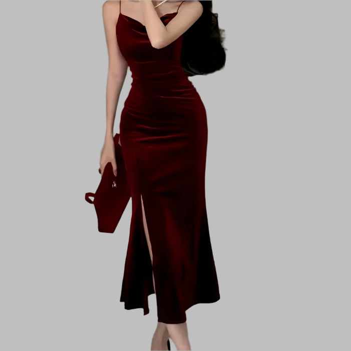 Athena Velvet Bodycon A Line Midi Dress