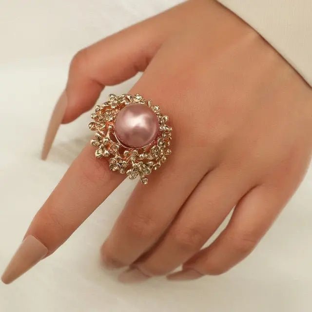 Elegant Luxe Large Pearl Crystal Rings - House Of Reese