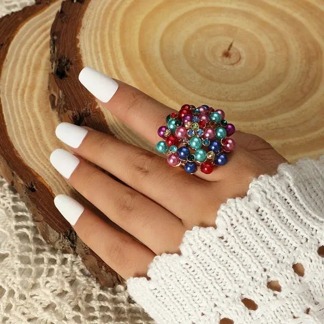 Elegant Luxe Large Pearl Crystal Rings - House Of Reese