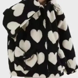 Soft Heart Print Oversized Hooded Fleece - House Of Reese